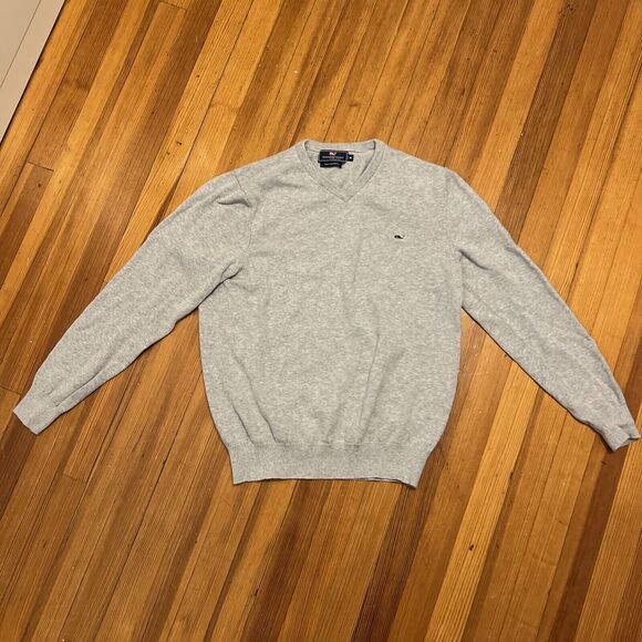 Vineyard Vines Grey V-Neck Sweater Cashmere Cotton Blend - Picture 1 of 10